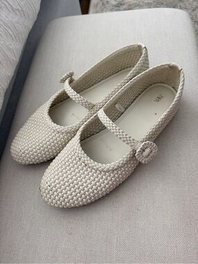 Zara Woven Mary Jane Flats in Cream